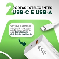 Carregador Turbo 45W USB-C/USB-A: Carregue 2 Aparelhos Ultra Rápido (iPhone 15/16 e Android) - imagem 4