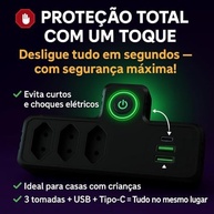 Régua de Energia Premium: 3 Tomadas + 3 USB (1 Tipo C) - Carregamento Inteligente e Versátil - imagem 4