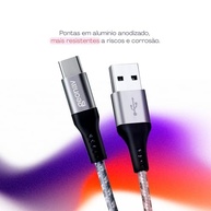 Geonav Cabo USB-C (tipo C) para USB, carregamento rápido, nylon trançado, 1,5MT, UCC06, Cinza/Branco - imagem 5