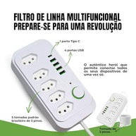 Régua de Energia Premium: 5 Tomadas + 4 USB + 1 Tipo-C | Carregamento Inteligente e Seguro - imagem 4