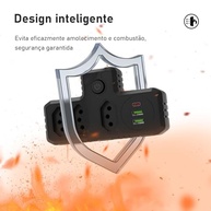 Régua de Energia Inteligente: 3 Tomadas + 3 USB (Tipo-C) - Carregamento Rápido e Seguro - imagem 4
