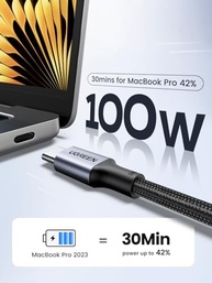 UGREEN Cabo USB C para USB C, 2m 100W, Carregamento Rápido, Nylon Trançado, Compatível com iPhone 16/15/14, MacBook Pro, iPad Pro, Dell XPS, Galaxy S25/S24/S23/S22 Ultra, Pixel, Preto - imagem 3