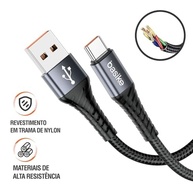 Cabo USB-C Basike 27W: Carregamento Rápido e Durabilidade Premium em Nylon Trançado (1 Metro, Azul Escuro) - imagem 3