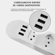 Extensão Elétrica 2m com 3 Tomadas, 3 USB e Botão Liga/Desliga - Organize e Carregue Tudo! - imagem 3