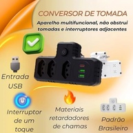 Extensão Elétrica Premium: 3 Tomadas, 2 USB + 1 Tipo-C, Bivolt 2500W | Organize e Carregue Tudo! - imagem 5