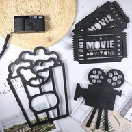 Kit 3 Peças Decoração Cinema em Casa - Arte de Parede Madeira com Tema de Filme, Pipoca e Carretel - imagem 2