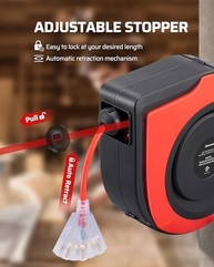 Carretel de Extensão Retrátil DEWENWILS 60 Pés - Serviço Pesado 12AWG/3C SJTOW com 3 Tomadas Iluminadas e Disjuntor 15A - imagem 5