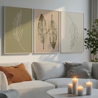 Kit 3 Quadros Decorativos Folha Verde Minimalista Natural com Moldura - 43x32cm Carvalho - imagem 5