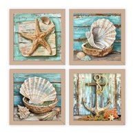 Kit 4 Quadros Decorativos Tema Marítimo com Vidro - Design Carvalho para Banheiro e Ambientes - imagem 2