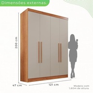Guarda-Roupa Casal 4 Portas 2 Gavetas França Cinamomo/Off-White - Design Moderno e Espaçoso - imagem 3