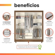 Guarda-Roupa Casal com Espelho 3P Correr 2G França Madeirado/Off White - imagem 5
