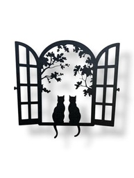 Quadro Decorativo Casal de Gatos na Janela em MDF Preto - Decore com Charme e Estilo - imagem 5