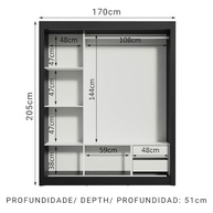 Guarda-Roupa Casal Madesa Lyon 3 Portas de Correr com 2 Gavetas - Design Moderno em Preto - imagem 5