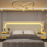 Cabeceira Box Casal com 2 Mesas de Cabeceira com LED - Design Moderno Off White - imagem 1