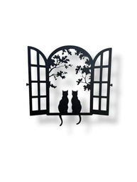 Quadro Decorativo Casal de Gatos na Janela em MDF Preto - Decore com Charme e Estilo - imagem 2