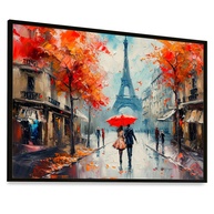 Quadro Decorativo Paris Torre Eiffel com Casal e Guarda-Chuva - 63x43cm - Moldura Preta com Vidro - imagem 1