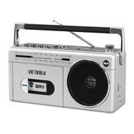 Victrola Mini Boombox Bluetooth VBB-25-SLV: Cassete, Rádio AM/FM e USB em Prata - imagem 1