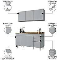 Armário de Cozinha Argélia 150cm com Balcão e Tampo – Marrocos Cinza/ Castanho - imagem 2