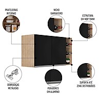 Armário Aéreo Califórnia 80cm + Nicho Garrafeiro – Riad Castanho/Preto - imagem 2