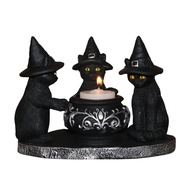 Estatueta Gato Bruxo Wicca Gótico - Decoração Halloween com Caldeirão Incensário e Castiçal - imagem 1