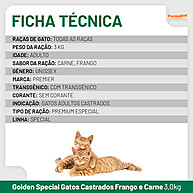 Golden Gatos Special Carne e Frango 3kg: Nutrição Ideal para Seu Gato Castrado - imagem 2