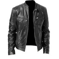 Jaqueta masculina de couro sintético casual de motocicleta, jaqueta masculina de couro sintético para primavera e outono - imagem 2