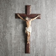 Cruz de Parede Católica com Crucifixo Realista - 30cm em Madeira Vintage Pintada à Mão - imagem 5