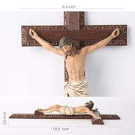Cruz de Parede Católica com Crucifixo Realista - 30cm em Madeira Vintage Pintada à Mão - imagem 4