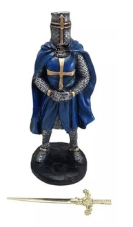 Cavaleiro Medieval Ordem dos Templários Azul 23cm - Estátua em Resina Colecionável - imagem 3