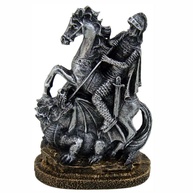 São Jorge Cavalo e Dragão Ogum em Resina Prata Envelhecida - Decoração Religiosa Refinada - imagem 1