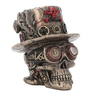 Estatueta Steampunk 4,5" Veronese Design - Ossos Cruzados e Caveira Motora em Bronze Antigo - imagem 3