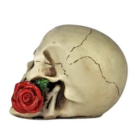 Crânio Caveira com Rosa na Boca - Decoração Artística em Resina - imagem 5