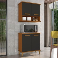 Kit de Cozinha Mavi – Balcão + Armário Aéreo Moderno Cedro/Preto - imagem 2
