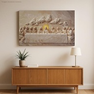 Quadro Santa Ceia Canvas 90x60cm | Arte Sacra Bege e Dourado para Decoração Religiosa - imagem 4