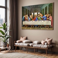 Quadro Santa Ceia com Moldura - Arte Religiosa Horizontal Grande para Sala e Quarto - imagem 1