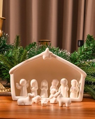Conjunto de Presépio de Cerâmica Branca 12 Peças - Decoração Moderna de Natal - imagem 1