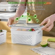 Kit 3 Potes Herméticos com Cestos de Drenagem - Organize sua Geladeira com Estilo e Praticidade - imagem 4