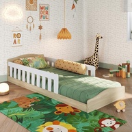 Cama Infantil Montessoriana de Chão com Grade de Proteção - Solteiro Estofada para Meninos e Meninas - imagem 1