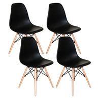 Kit 4 Cadeiras Eiffel Charles Eames DSW – Design Moderno em Polipropileno Preto com Base de Madeira Clara - imagem 1