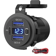 Carregador Veicular USB C PD + QC 3.0 Duplo com Voltimetro e Chave Liga/Desliga - Carregamento Rápido 12V - imagem 2