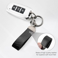 JUSTTOP Chaveiro de couro, chaveiro de carro de fibra de carbono com anel D antiperda e 2 chaveiros, acessórios para carro (preto) - imagem 4