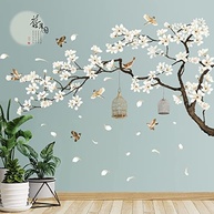 Adesivos de Parede Estilo Chinês com Flores de Pêssego Brancas – Decalques Removíveis para Quarto e Sala - imagem 2