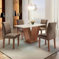Conjunto Sala de Jantar Espanha Siena Móveis - Mesa 120cm + 4 Cadeiras Estofadas Chocolate - imagem 1