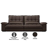 Sofá Bergamo 2,50m Retrátil e Reclinável Velosuede Chocolate - imagem 2