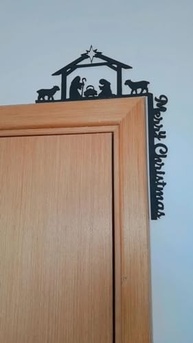 Enfeite Decorativo Canto de Porta Presépio de Natal com Letreiro Merry Christmas em MDF 3mm - imagem 2