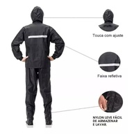 Capa de Chuva Para Motoqueiro Impermeável Preto Capa para Motoboy com Touca Faixa Refletiva e Proteção - imagem 4