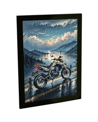 Quadro Decorativo Moto Na Estrada Ilustração Chuva - Moldura Pronta para Pendurar - imagem 2