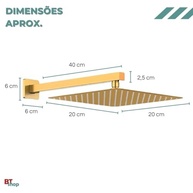 Chuveiro Ducha Slim 20x20 Quadrada Inox Dourado com Cano para Banheiro - imagem 3