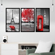 Kit 3 Quadros Decorativos Grandes com Moldura - Cidades do Mundo Vermelho - Decore com Estilo e Personalidade - imagem 3