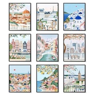 Conjunto de 9 Pôsteres de Cidades Europeias - Arte Moderna para Decoração de Parede - imagem 2